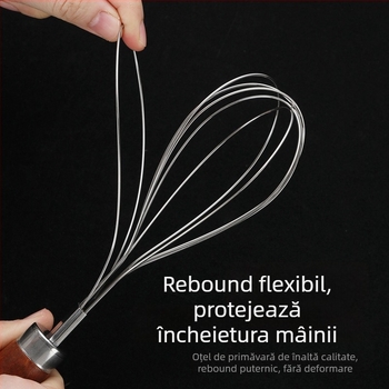 Batator manual pentru ouă cu mâner din lemn, pentru uz casnic, instrument de bucătărie, tel din oțel inoxidabil pentru făină și cremă