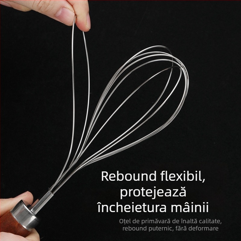 Batator manual pentru ouă cu mâner din lemn, pentru uz casnic, instrument de bucătărie, tel din oțel inoxidabil pentru făină și cremă
