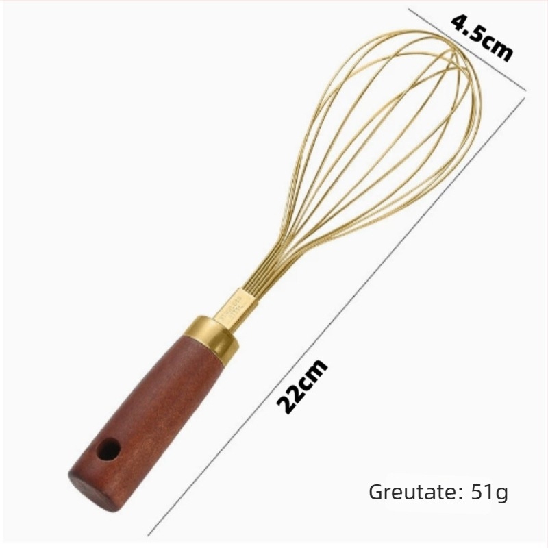 Batator manual pentru ouă cu mâner din lemn, pentru uz casnic, instrument de bucătărie, tel din oțel inoxidabil pentru făină și cremă