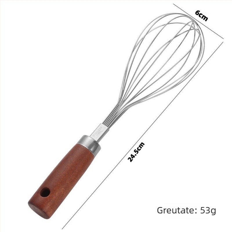 Batator manual pentru ouă cu mâner din lemn, pentru uz casnic, instrument de bucătărie, tel din oțel inoxidabil pentru făină și cremă