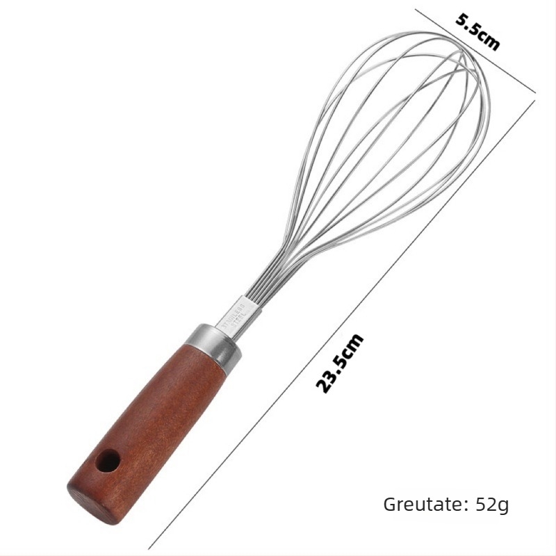 Batator manual pentru ouă cu mâner din lemn, pentru uz casnic, instrument de bucătărie, tel din oțel inoxidabil pentru făină și cremă