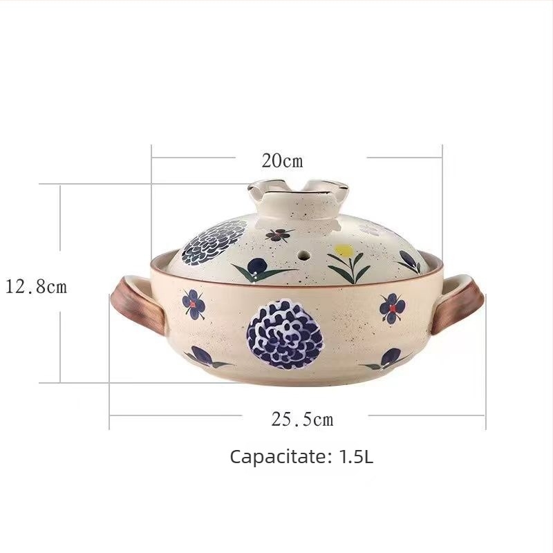 Oală ceramică în stil japonez pentru supe și tocăniță, rezistentă la temperaturi înalte, anti-crăpare, potrivită pentru aragaz cu gaze