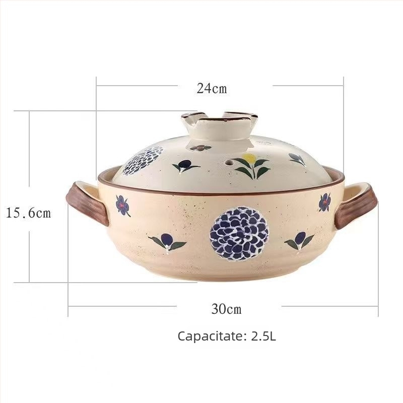 Oală ceramică în stil japonez pentru supe și tocăniță, rezistentă la temperaturi înalte, anti-crăpare, potrivită pentru aragaz cu gaze