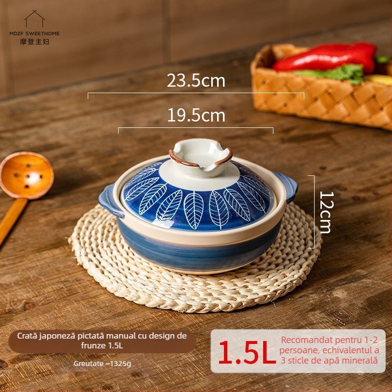 Oală ceramică în stil japonez pentru supe și tocăniță, rezistentă la temperaturi înalte, anti-crăpare, potrivită pentru aragaz cu gaze