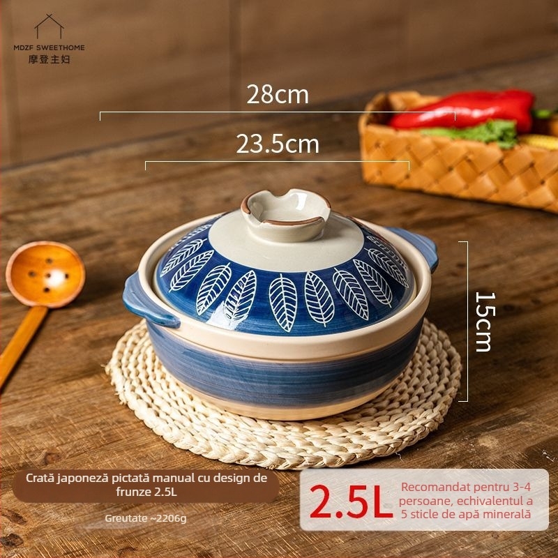 Oală ceramică în stil japonez pentru supe și tocăniță, rezistentă la temperaturi înalte, anti-crăpare, potrivită pentru aragaz cu gaze