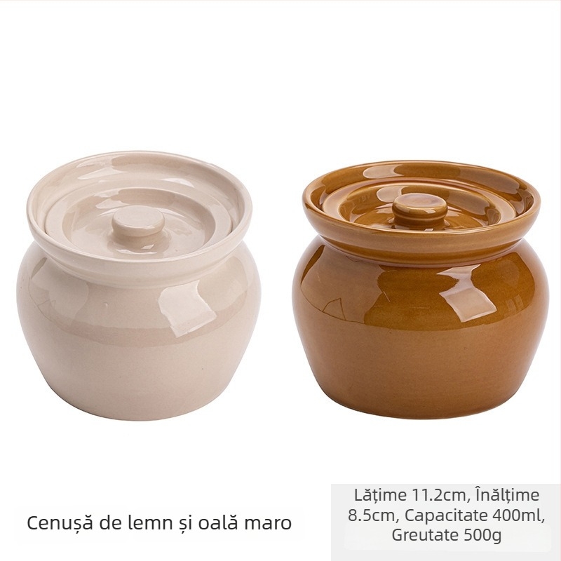 Oală ceramică de porțelan pentru o porție, cu capac, pentru ouă la abur și gătire în bain-marie