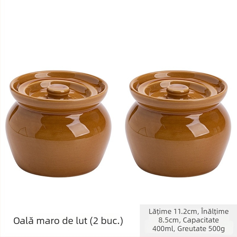 Oală ceramică de porțelan pentru o porție, cu capac, pentru ouă la abur și gătire în bain-marie
