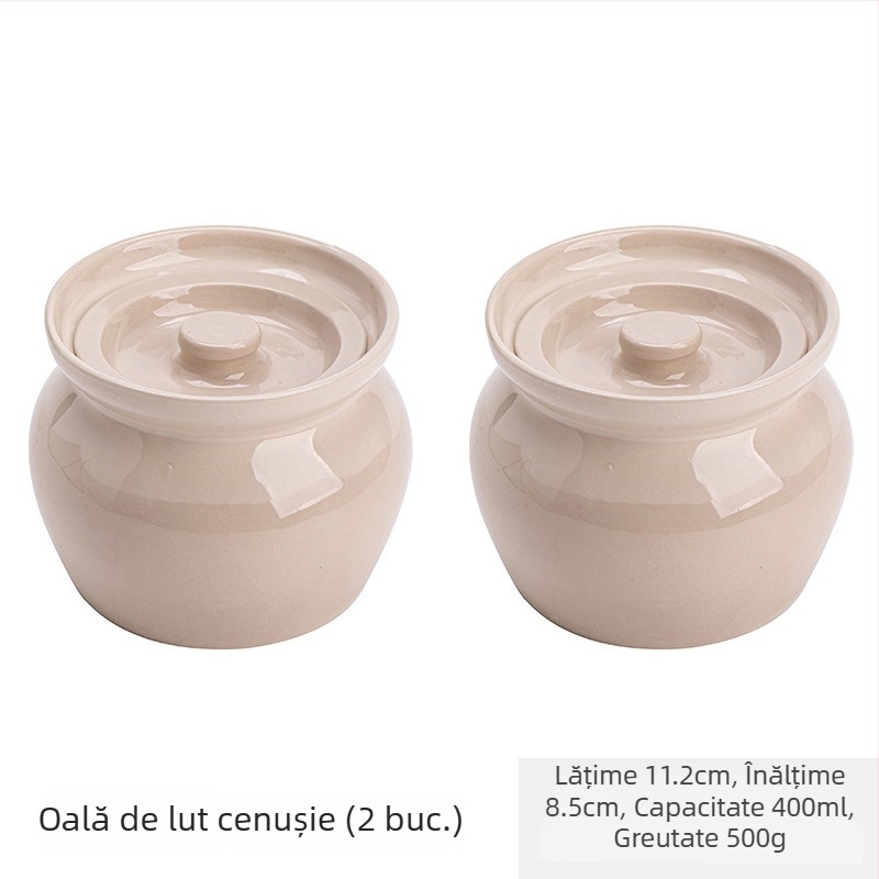Oală ceramică de porțelan pentru o porție, cu capac, pentru ouă la abur și gătire în bain-marie