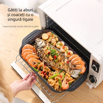 Tigaie-grill pentru pește cu două mâneri, din fontă cu piatră Maifan, pentru camping în aer liber și grătar acasă, compatibilă cu plita cu inducție