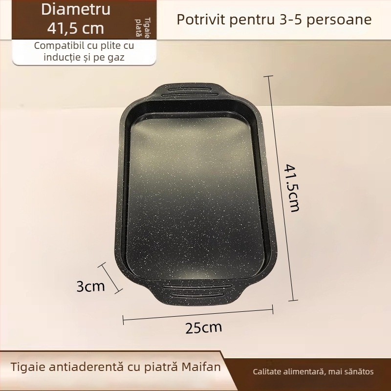 Tigaie-grill pentru pește cu două mâneri, din fontă cu piatră Maifan, pentru camping în aer liber și grătar acasă, compatibilă cu plita cu inducție