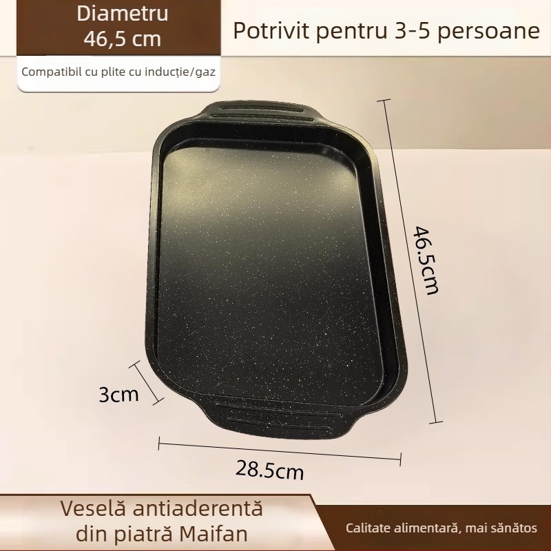 Tigaie-grill pentru pește cu două mâneri, din fontă cu piatră Maifan, pentru camping în aer liber și grătar acasă, compatibilă cu plita cu inducție