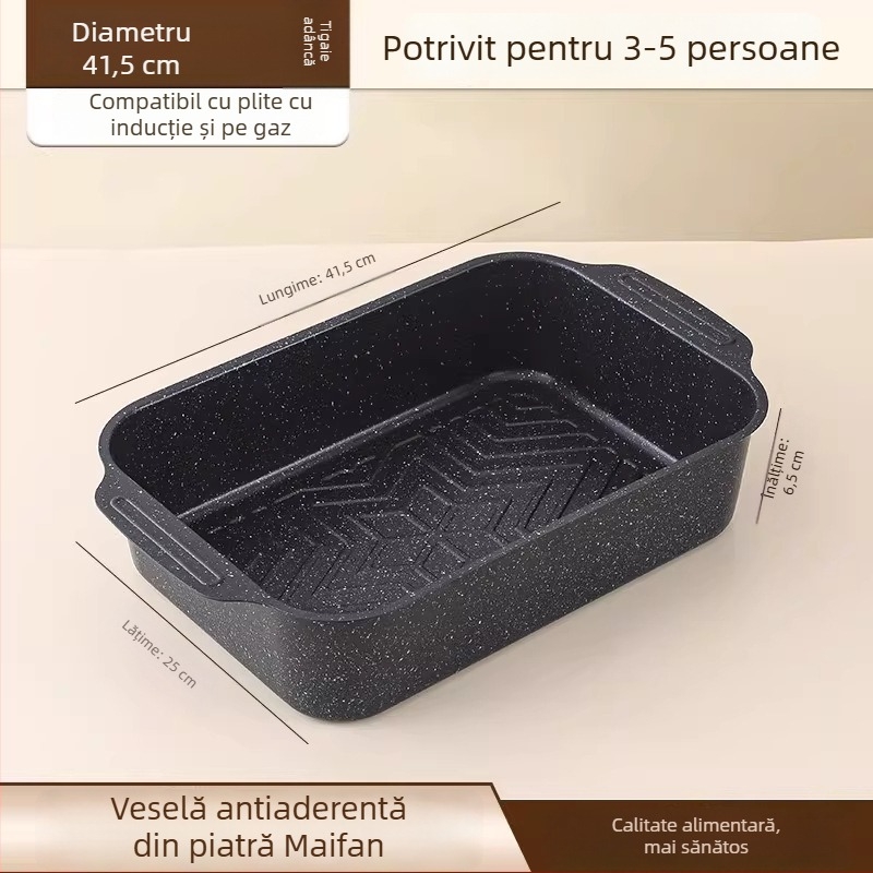 Tigaie-grill pentru pește cu două mâneri, din fontă cu piatră Maifan, pentru camping în aer liber și grătar acasă, compatibilă cu plita cu inducție