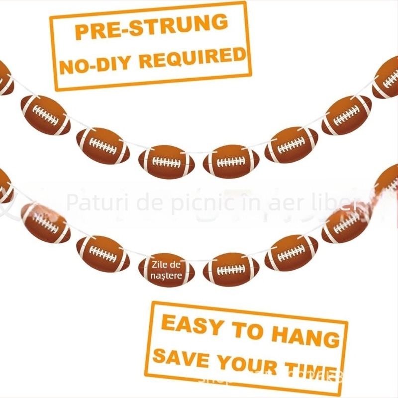 Set nou de decorațiuni pentru petrecere cu tema Super Bowl și rugby: steaguri cu litere, banner și steaguri triunghiulare pentru decorul scenei
