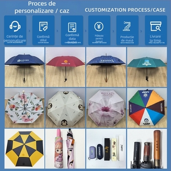 Umbrelă pliabilă manuală cu opt spițe, acoperire neagră, protecție UV, dual pentru soare și ploaie, logo personalizat, umbrelă publicitară pentru vânzare en gros