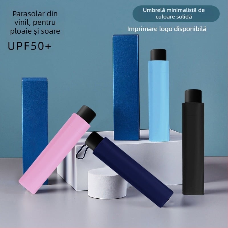 Umbrelă pliabilă manuală cu opt spițe, acoperire neagră, protecție UV, dual pentru soare și ploaie, logo personalizat, umbrelă publicitară pentru vânzare en gros