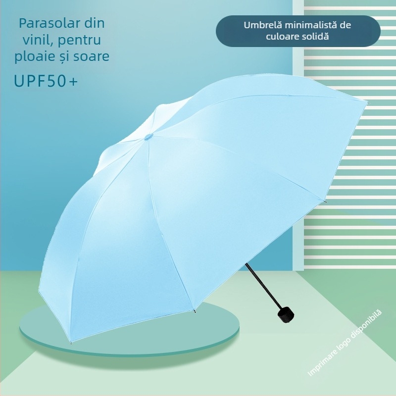 Umbrelă pliabilă manuală cu opt spițe, acoperire neagră, protecție UV, dual pentru soare și ploaie, logo personalizat, umbrelă publicitară pentru vânzare en gros