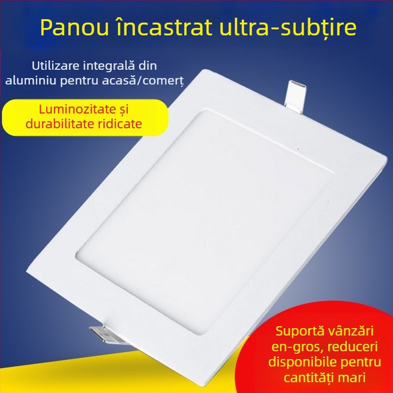 LED pătrat pentru sufragerie, downlight, 9–12W, panou de tavan ultra-subțire