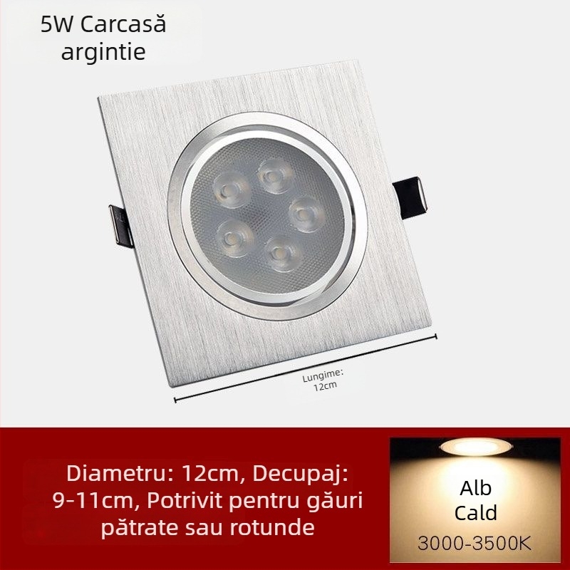 Downlight LED cu o singură sursă, corp pătrat, pentru plafon, încastrabil pentru uz casnic