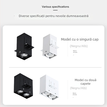 Lumină LED pentru canal pătrat, carcasă din aluminiu și lemn, downlight cu grilă cu două capete montat pe suprafață și proiector încasat