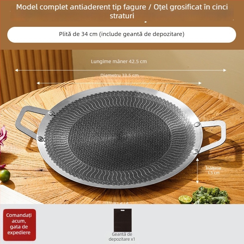 Tigaie grill din oțel inoxidabil, cu model fagure, îngroșată, suprafață antiaderentă netedă, potrivită pentru exterior, compatibilă cu plitele cu inducție, plitele cu gaz și plita de tip casetă