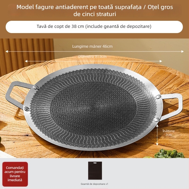 Tigaie grill din oțel inoxidabil, cu model fagure, îngroșată, suprafață antiaderentă netedă, potrivită pentru exterior, compatibilă cu plitele cu inducție, plitele cu gaz și plita de tip casetă