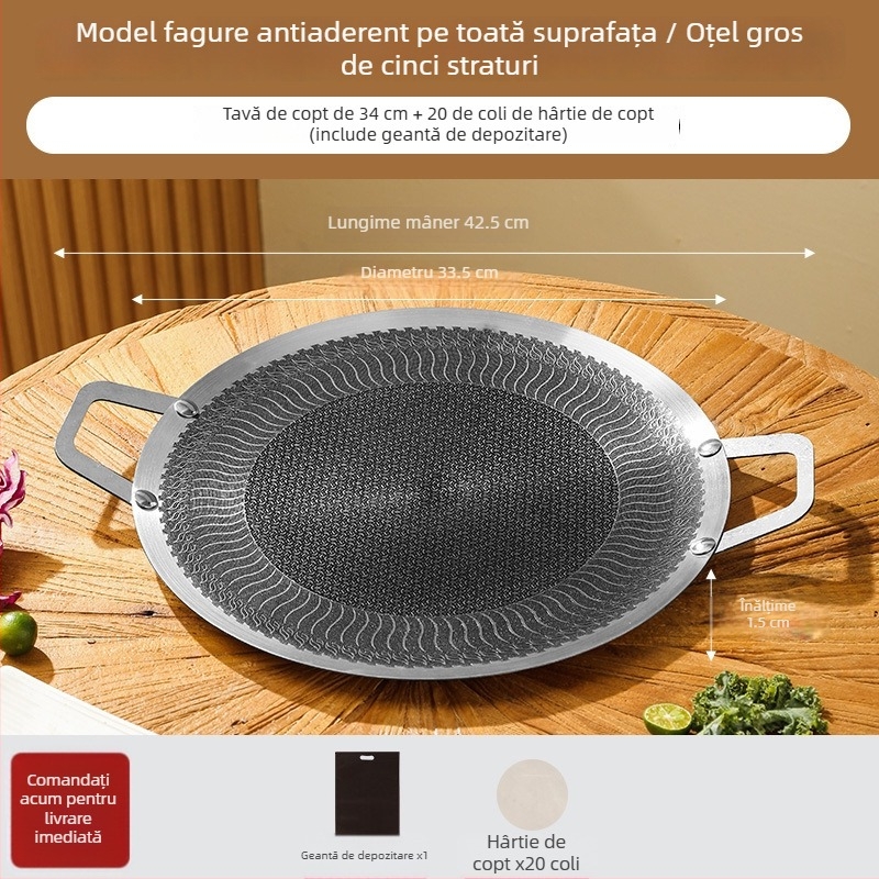 Tigaie grill din oțel inoxidabil, cu model fagure, îngroșată, suprafață antiaderentă netedă, potrivită pentru exterior, compatibilă cu plitele cu inducție, plitele cu gaz și plita de tip casetă