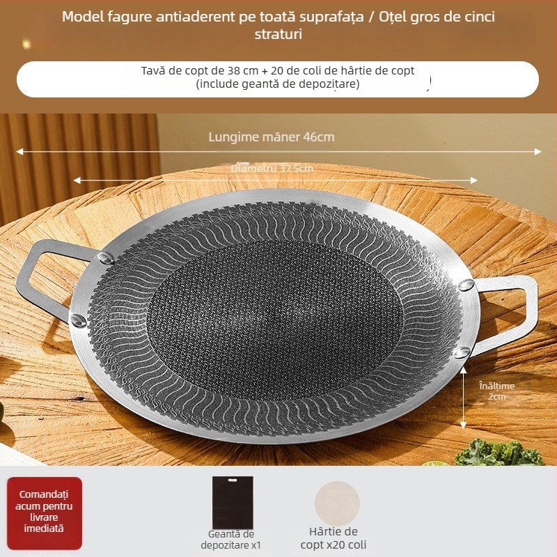 Tigaie grill din oțel inoxidabil, cu model fagure, îngroșată, suprafață antiaderentă netedă, potrivită pentru exterior, compatibilă cu plitele cu inducție, plitele cu gaz și plita de tip casetă