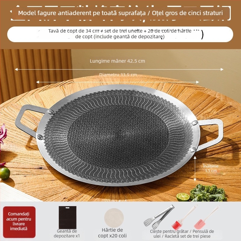 Tigaie grill din oțel inoxidabil, cu model fagure, îngroșată, suprafață antiaderentă netedă, potrivită pentru exterior, compatibilă cu plitele cu inducție, plitele cu gaz și plita de tip casetă