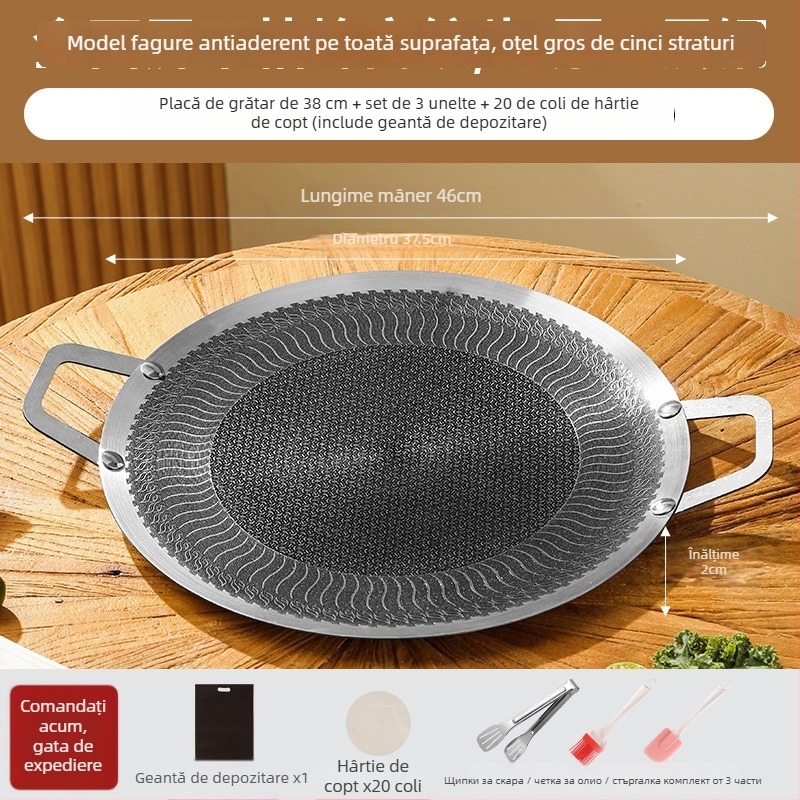 Tigaie grill din oțel inoxidabil, cu model fagure, îngroșată, suprafață antiaderentă netedă, potrivită pentru exterior, compatibilă cu plitele cu inducție, plitele cu gaz și plita de tip casetă