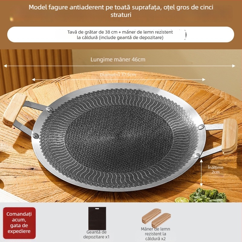 Tigaie grill din oțel inoxidabil, cu model fagure, îngroșată, suprafață antiaderentă netedă, potrivită pentru exterior, compatibilă cu plitele cu inducție, plitele cu gaz și plita de tip casetă