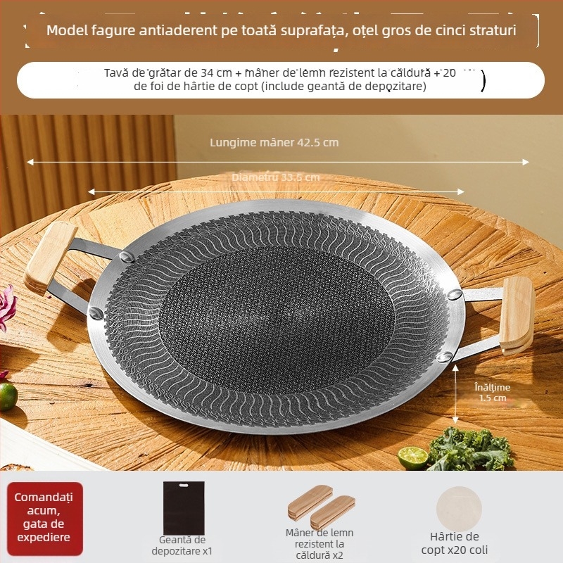 Tigaie grill din oțel inoxidabil, cu model fagure, îngroșată, suprafață antiaderentă netedă, potrivită pentru exterior, compatibilă cu plitele cu inducție, plitele cu gaz și plita de tip casetă