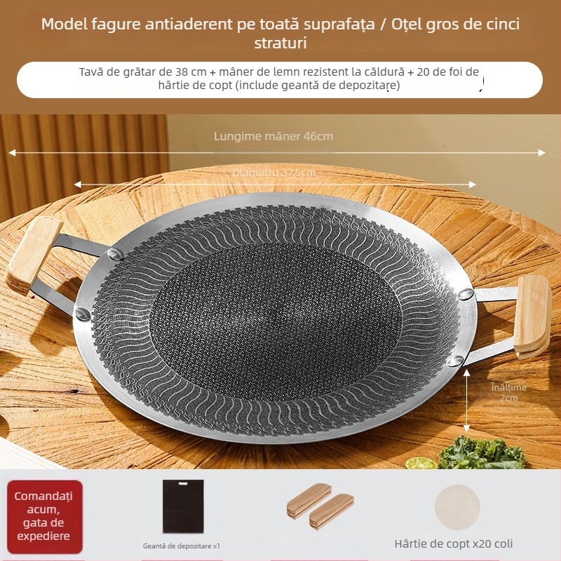 Tigaie grill din oțel inoxidabil, cu model fagure, îngroșată, suprafață antiaderentă netedă, potrivită pentru exterior, compatibilă cu plitele cu inducție, plitele cu gaz și plita de tip casetă