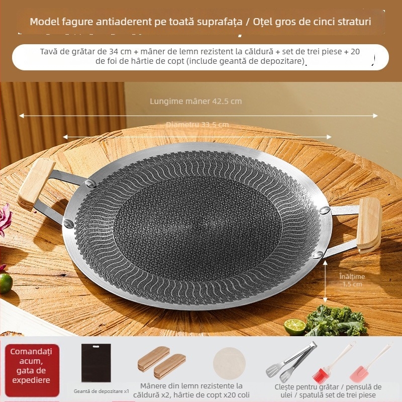 Tigaie grill din oțel inoxidabil, cu model fagure, îngroșată, suprafață antiaderentă netedă, potrivită pentru exterior, compatibilă cu plitele cu inducție, plitele cu gaz și plita de tip casetă
