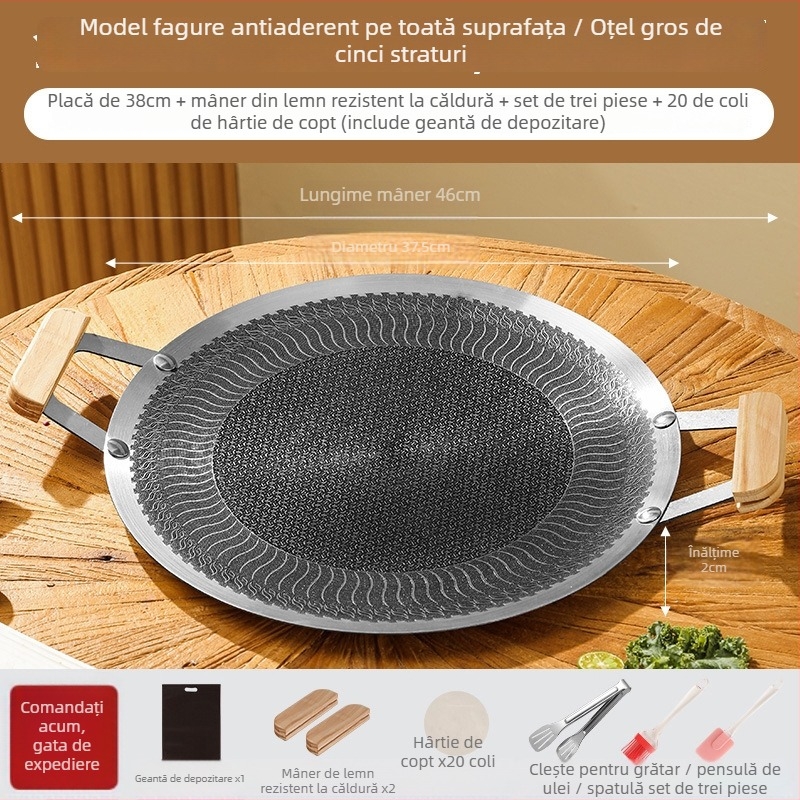 Tigaie grill din oțel inoxidabil, cu model fagure, îngroșată, suprafață antiaderentă netedă, potrivită pentru exterior, compatibilă cu plitele cu inducție, plitele cu gaz și plita de tip casetă
