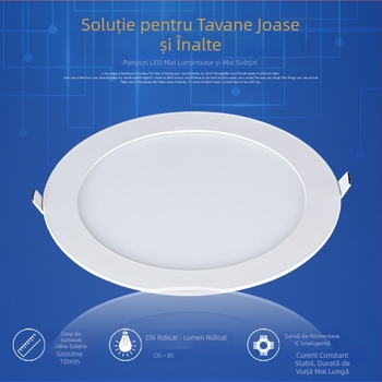 LED ultra-subțire încastrat în tavan, cu design perforat în grilă, panou rotund sau pătrat, 12W/18W