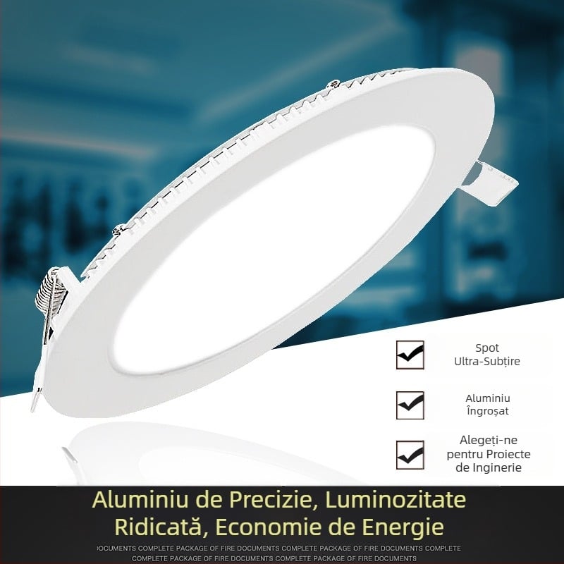 LED ultra-subțire încastrat în tavan, cu design perforat în grilă, panou rotund sau pătrat, 12W/18W