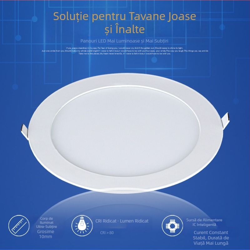 LED ultra-subțire încastrat în tavan, cu design perforat în grilă, panou rotund sau pătrat, 12W/18W