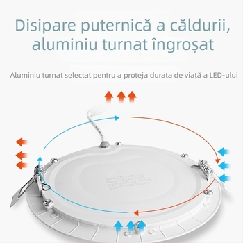 Downlight LED ultra-subțire încastrat, panou circular de 75 mm, corp de plafon cu orificiu de grilă