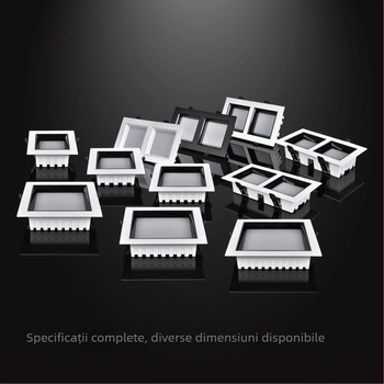 Downlight LED pătrat cu grilaj, deschidere mare, finisaj negru, iluminare de plafon pentru magazine de haine, înaltă luminozitate