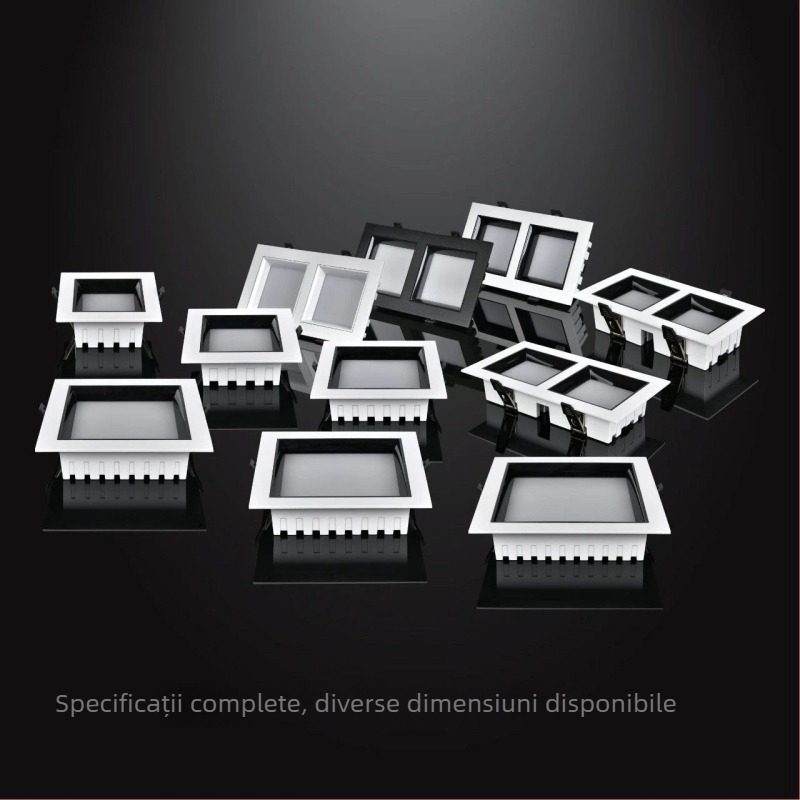 Downlight LED pătrat cu grilaj, deschidere mare, finisaj negru, iluminare de plafon pentru magazine de haine, înaltă luminozitate