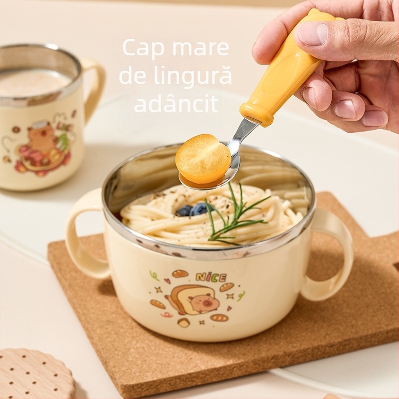 Castron pentru copii din oțel inoxidabil 316, cu capac și mâner, cu două urechi, izolat, pentru hrana bebelușului, rezistent la căderi.