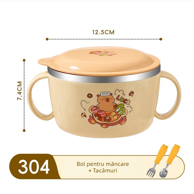 Castron pentru copii din oțel inoxidabil 316, cu capac și mâner, cu două urechi, izolat, pentru hrana bebelușului, rezistent la căderi.