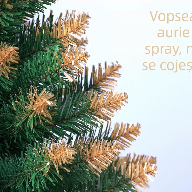 Brad de Crăciun mini din PVC, cu vopsea aurie, pentru decor de birou pe masă