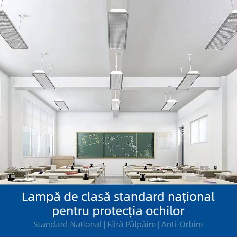 Lampă LED pentru sală de clasă, lampă liniară, protecție pentru ochi, iluminare bibliotecă anti-reflexie