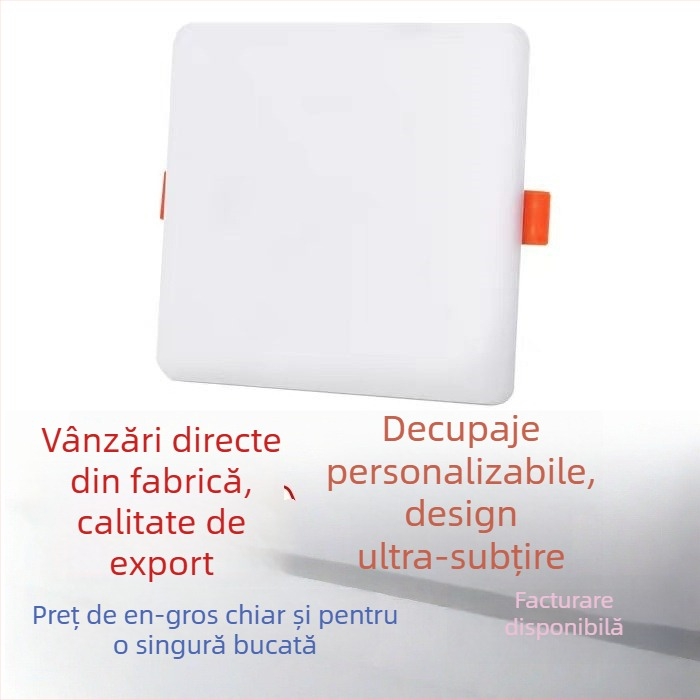 LED ultra-subțire, fără ramă, panou pătrat pentru plafon, deschideri personalizate