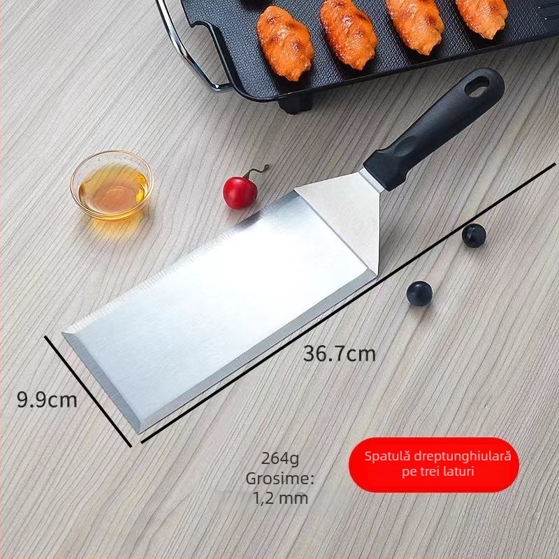Spatulă teppanyaki din oțel inox cu mâner din cauciuc — pentru clătite, prăjituri și cotlete, stil japonez