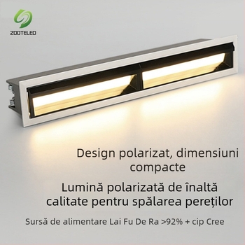 LED încastrat polarizat, linie LED pentru plafon și perete, destinat birourilor și hotelurilor, grilă anti-reflex, fără lumină principală