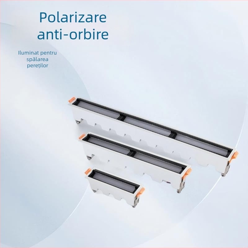 LED încastrat polarizat, linie LED pentru plafon și perete, destinat birourilor și hotelurilor, grilă anti-reflex, fără lumină principală