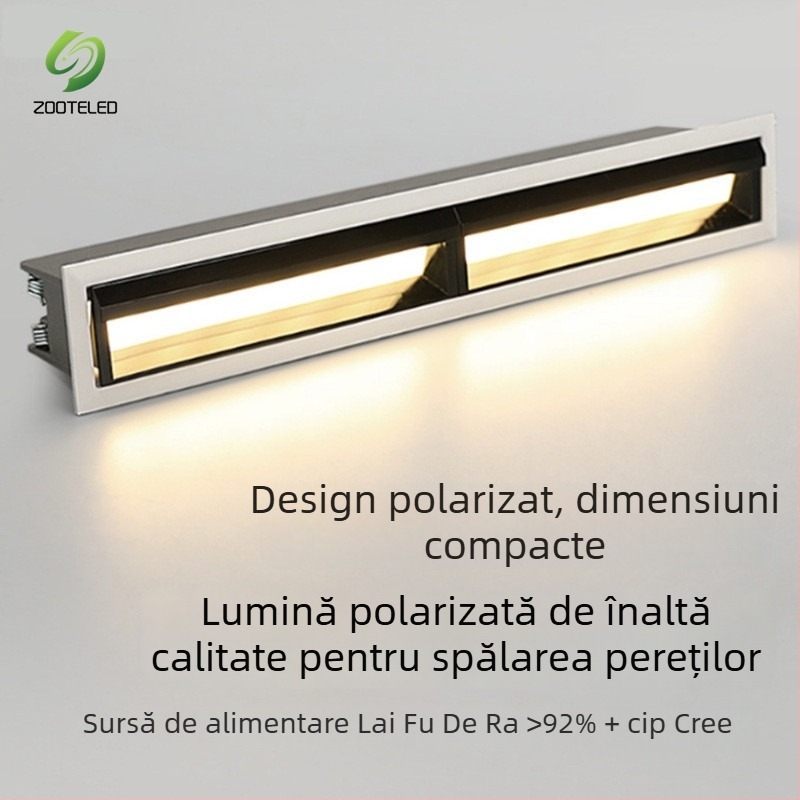 LED încastrat polarizat, linie LED pentru plafon și perete, destinat birourilor și hotelurilor, grilă anti-reflex, fără lumină principală