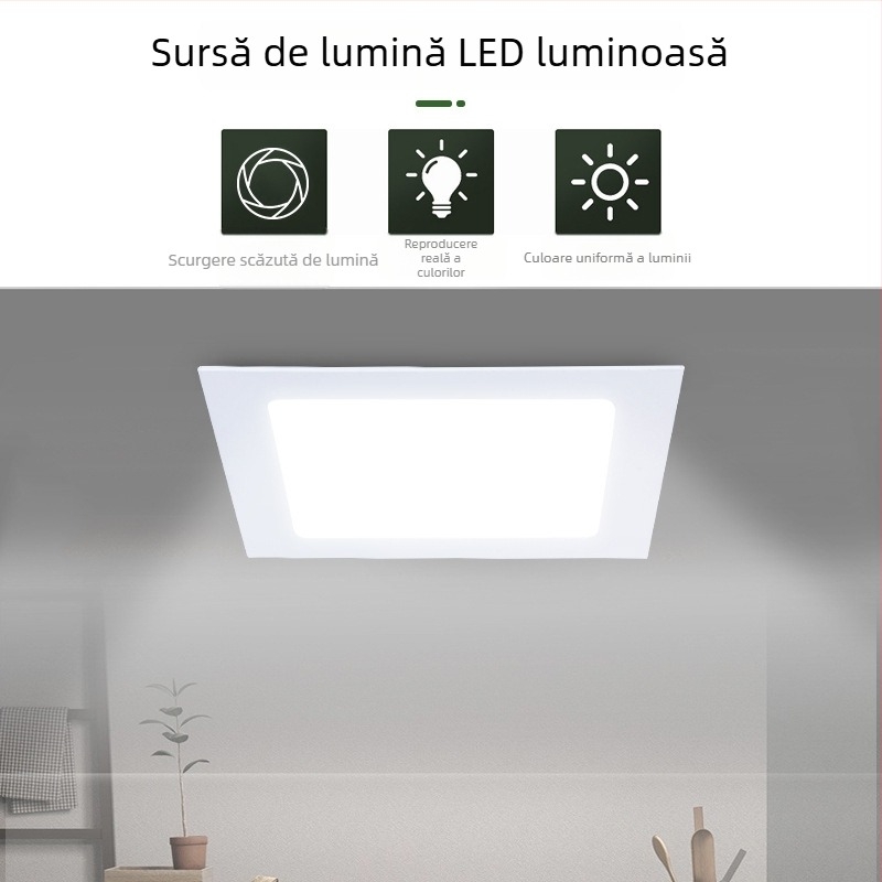 Panou LED cu grilaj, încastrat, formă circulară subțire, plafon pătrat pentru spații comerciale